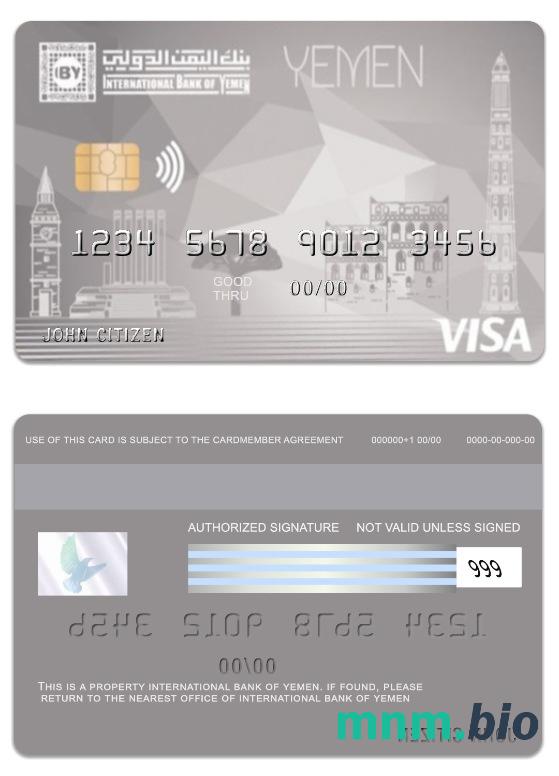 Yemen International Bank of Yemen visa internet karta przykład w formacie PSD